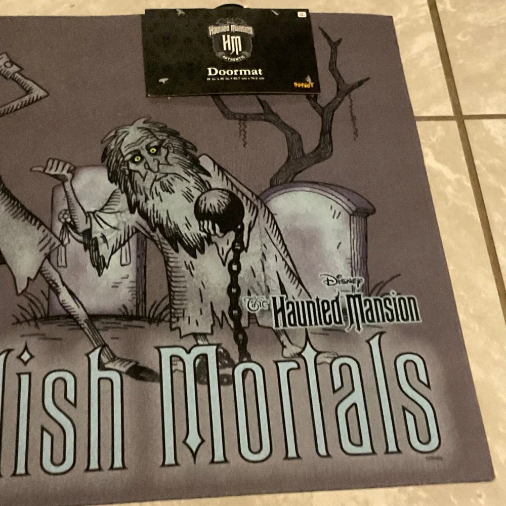 Disney Haunted Mansion Welcome Foolish Mortals doormat Halloween decor NWT